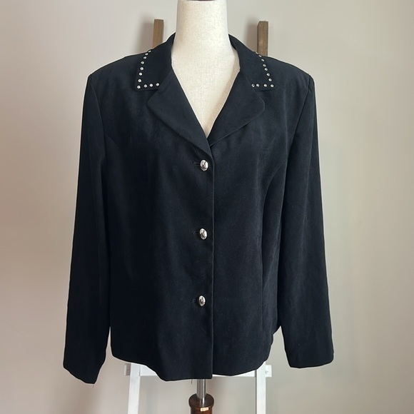 Amanda Smith Jackets & Blazers - Vintage Amanda Smith Suit Jacket in Black Microsuede with Silver Studs Size 18W